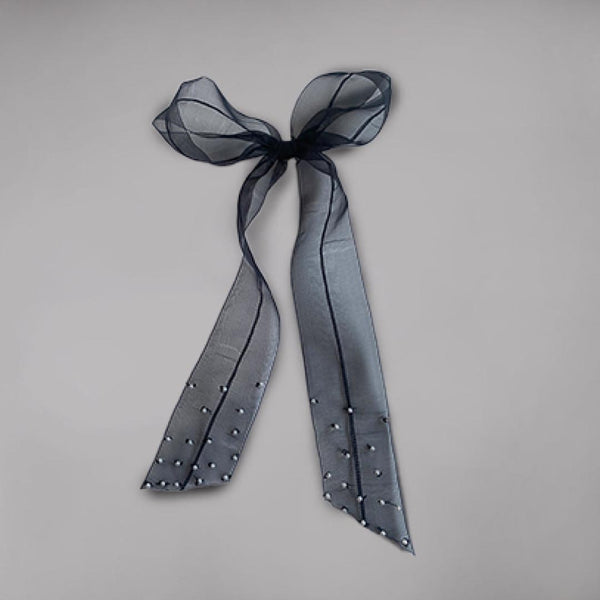 Embellished Pearl Hair Bow Alligator Clip - Black