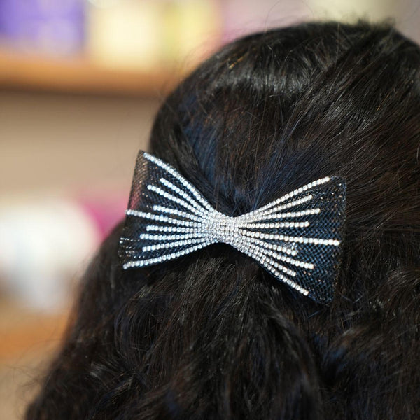 HDC x Emily in Paris Crystal Mesh Hair Bow Alligator Clip - Black