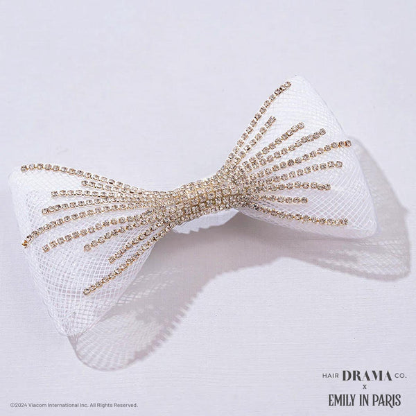 HDC x Emily in Paris Crystal Mesh Hair Bow Alligator Clip - White