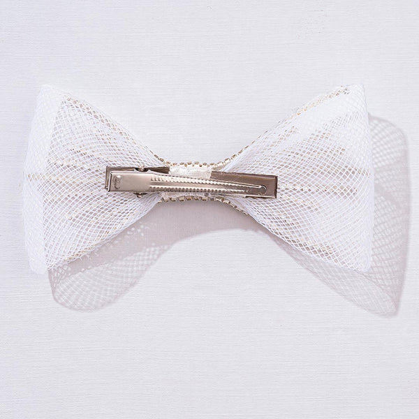 HDC x Emily in Paris Crystal Mesh Hair Bow Alligator Clip - White