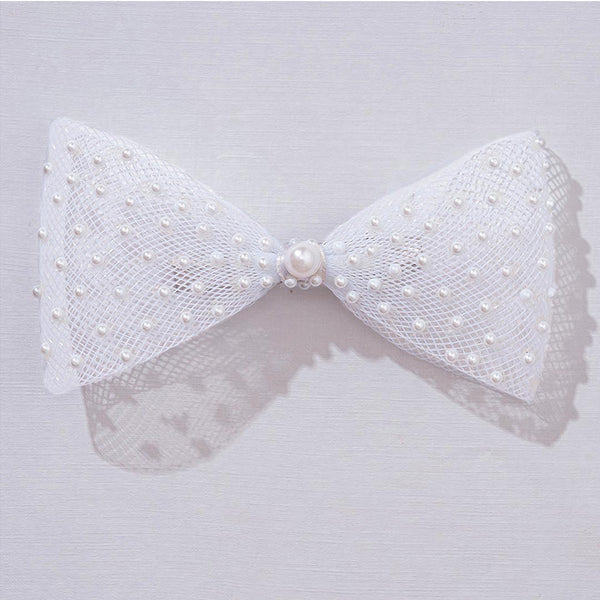 HDC x Emily in Paris Pearl Mesh Hair Bow Alligator Clip - White