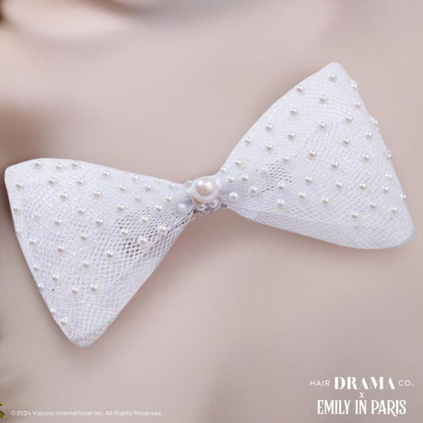 HDC x Emily in Paris Pearl Mesh Hair Bow Alligator Clip - White