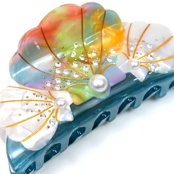 Shell Hair Claw Clip with Pearls & Crystals - Multe