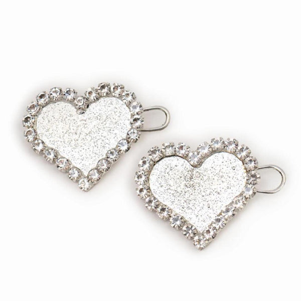 Set of 2 Heart Crystal Hair Pins - Silver