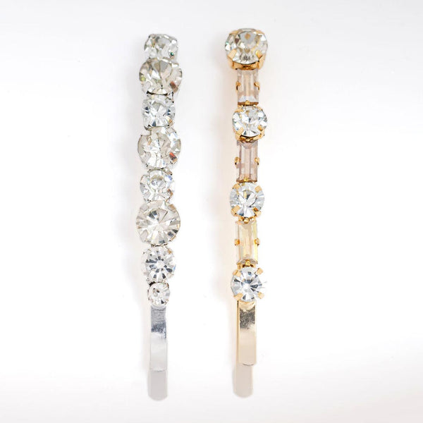Set of 2 Crystal Hair Pins - Gold & Silver