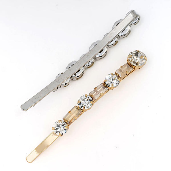 Set of 2 Crystal Hair Pins - Gold & Silver