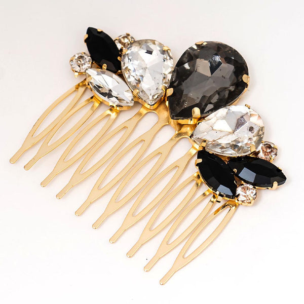 Crystal Hair Comb - Black & Silver
