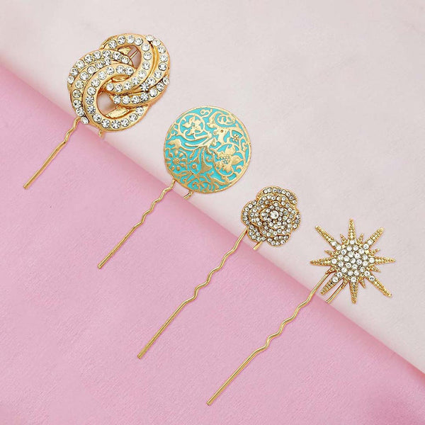 Set of 4 Stella Crystal U Pins - Gold