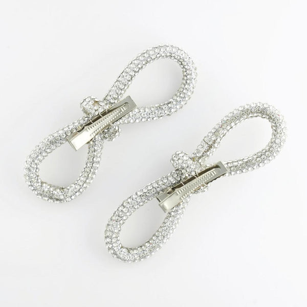 Silver Crystal Hair Bow Alligator Clip - Set of 2