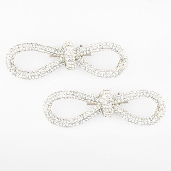 Silver Crystal Hair Bow Alligator Clip - Set of 2