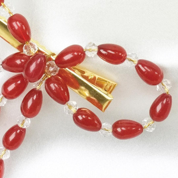 Embellished Pearl & Crystal Beads Hair Bow Alligator Clip - Red
