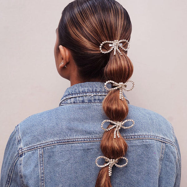 Silver Crystal Hair Bows Alligator Clip - Set of 4
