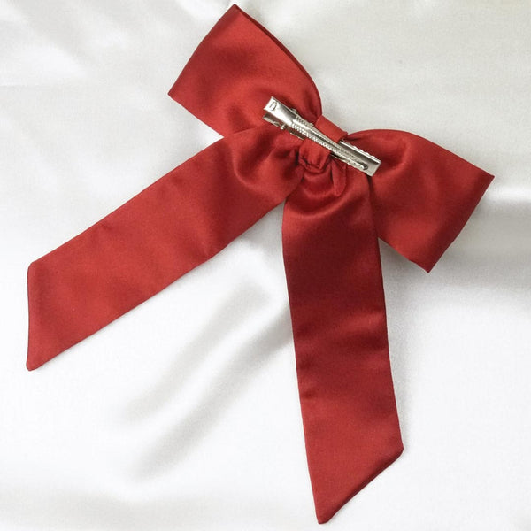 Embellished Pearl Hair Bow Alligator Clip - Red