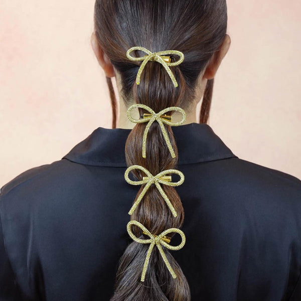 Gold Crystal Hair Bows Alligator Clip - Set of 4