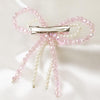 Embellished Crystal & Pearl Hair Bow - Pink & White
