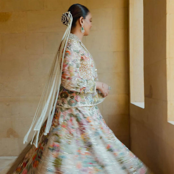 Rose Crystal & Pearl Hair Bun Accessory with Pearl Hangings