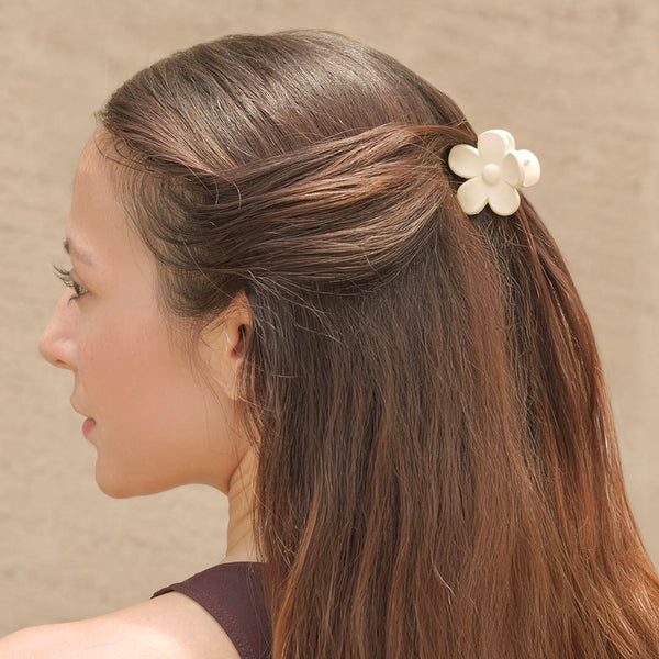 Flower Hair Claw Clips with Free Pouch - Set of 4 - Neutral
