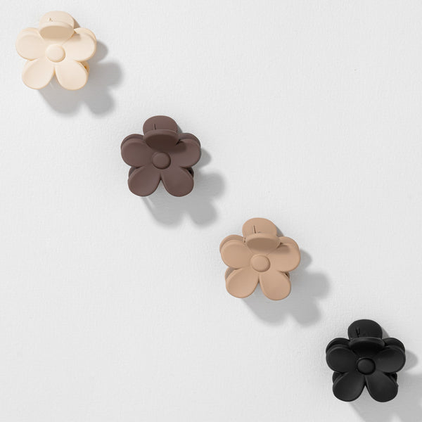 Flower Hair Claw Clips with Free Pouch - Set of 4 - Neutral