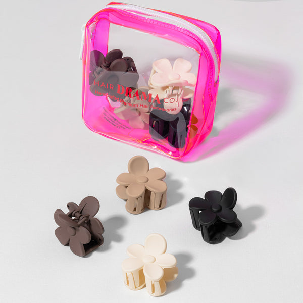 Flower Hair Claw Clips with Free Pouch - Set of 4 - Neutral