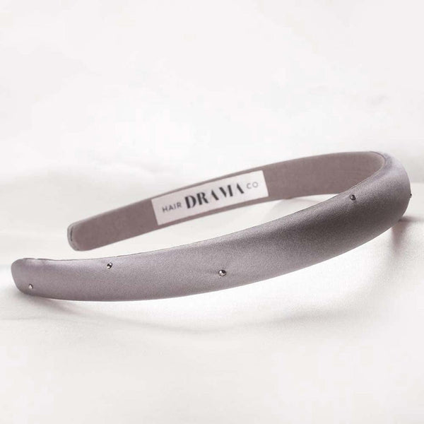 100% Mulberry Silk Puff Hair Band with Rhinestones - Grey