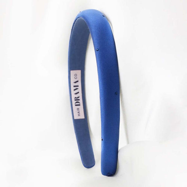 100% Mulberry Silk Puff Hair Band with Rhinestones - Royal Blue