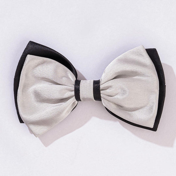 Dual Tone Satin Hair Bow Alligator Clip - Grey & Black