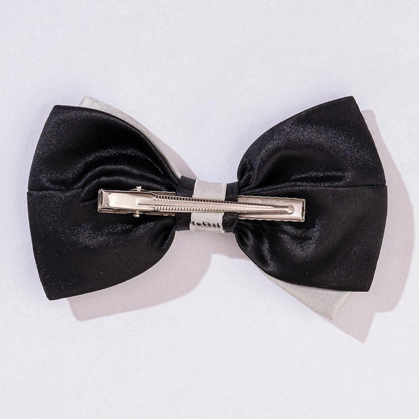 Dual Tone Satin Hair Bow Alligator Clip - Grey & Black