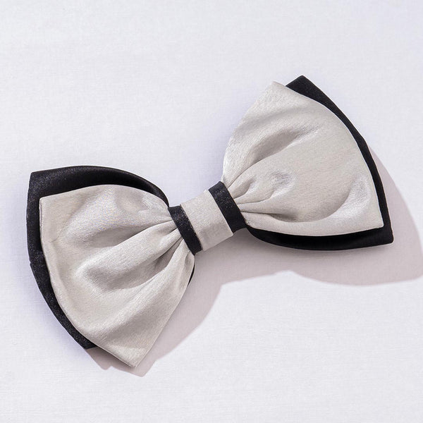 Dual Tone Satin Hair Bow Alligator Clip - Grey & Black
