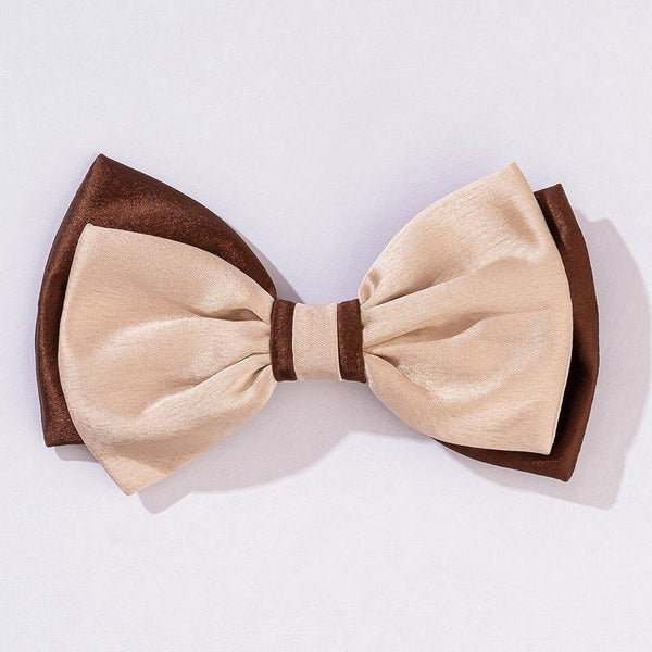 Dual Tone Satin Hair Bow Alligator Clip - Latte & Brown