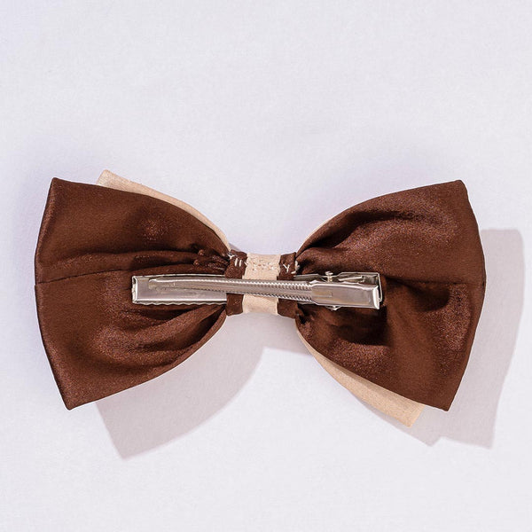 Dual Tone Satin Hair Bow Alligator Clip - Latte & Brown