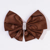 Satin Pearl Hair Bow Alligator Clip - Brown