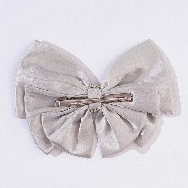Satin Crystals Hair Bow Alligator Clip - Grey