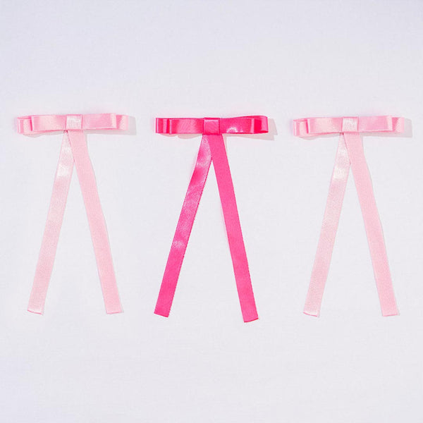 Pretty Pinks Satin Ribbon Hair Bows - Set of 3