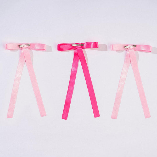 Pretty Pinks Satin Ribbon Hair Bows - Set of 3