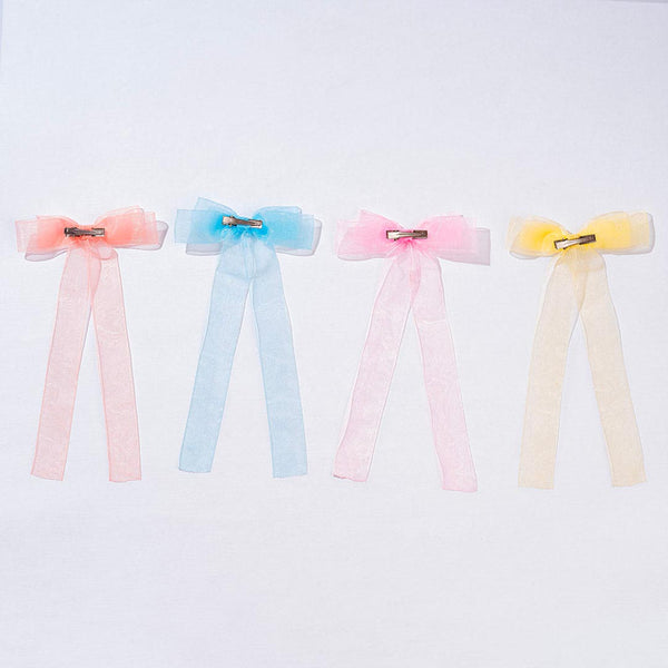 Multi Organza Ribbon Hair Bows - Set of 4