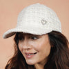 Tweed Baseball Cap with Heart Charm - White