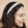 Silk Satin Puff Hair Band with Rhinestones - Champagne
