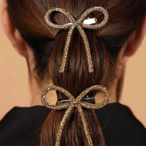 Champagne Crystal Hair Bows Alligator Clip - Set of 4