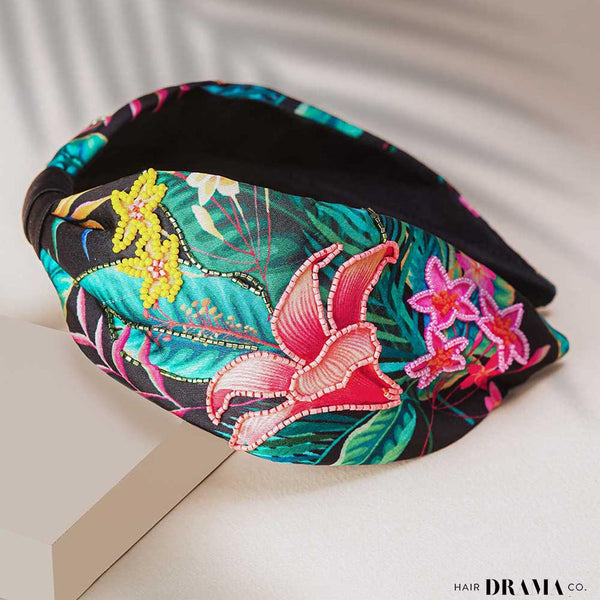 Tropical Knotted Headband - Black