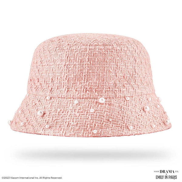 HDC X Emily In Paris Light Pink Tweed Bucket Hat with Pearls