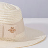 White Straw Flat Top Fedora Hat with Removable Bow Belt