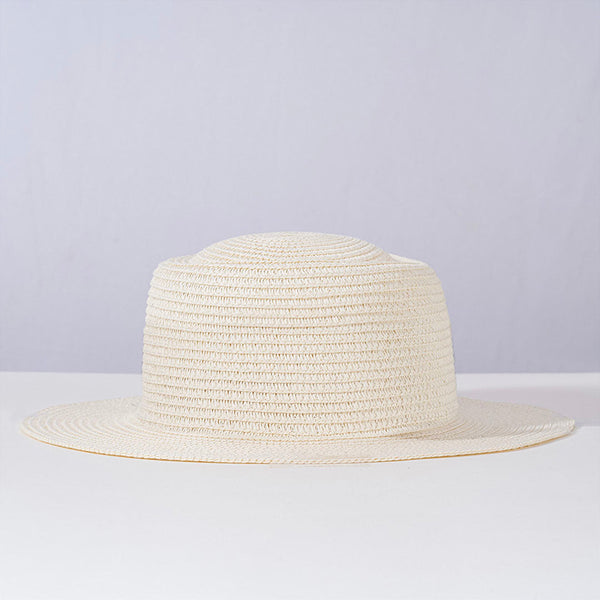 White Straw Flat Top Fedora Hat with Removable Bow Belt