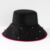 Oversized Embellished Beach Floppy Hat - Black