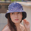 Denim Embellished Bucket Hat - Dark Blue