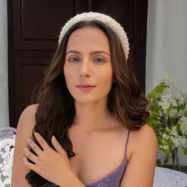 Pearl Puff Hair Band - White