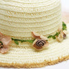 Off-White Woven Straw Flat Brim Hat with Removable Bow Ribbon