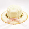 Off-White Woven Straw Flat Brim Hat with Removable Bow Ribbon