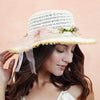 Off-White Woven Straw Flat Brim Hat with Removable Bow Ribbon