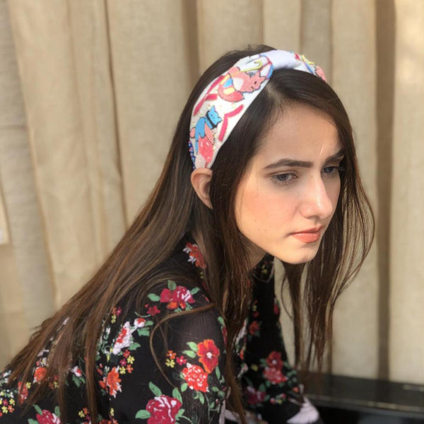 Nutty Love Knotted Headband-White & Blue