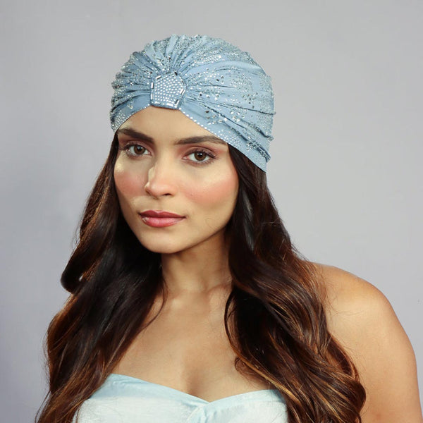 Blue Turban - Silver Crystals